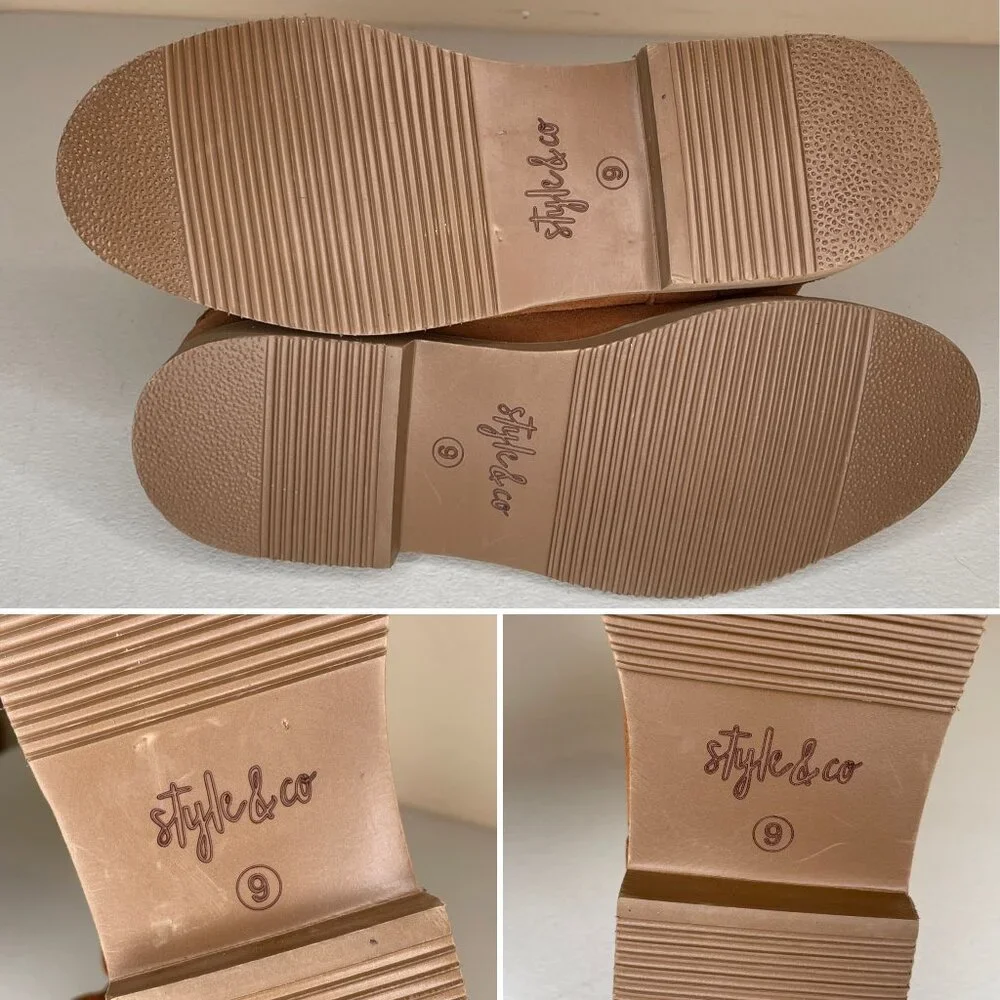 Macy's Style & Co Kaii Tan Suede Leather Faux Fur Booties Women's Size 9